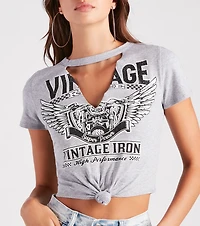 Vintage Motors Graphic Cutout Crop Tee