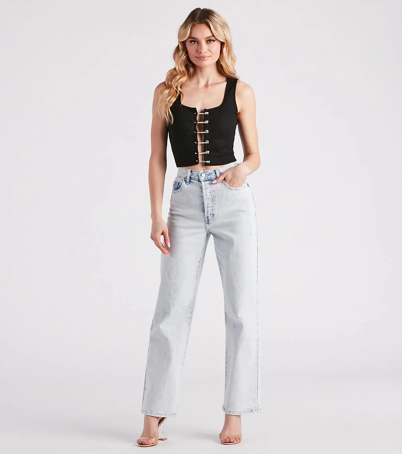 Make It Pop Rhinestone Safety Pin Tank Top