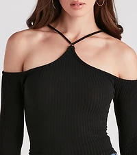 Gimme The Cold Shoulder Rib Knit Top