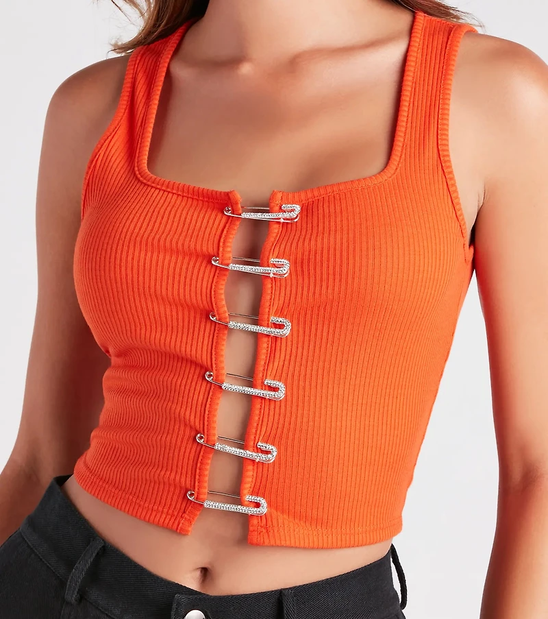 Make It Pop Rhinestone Safety Pin Tank Top