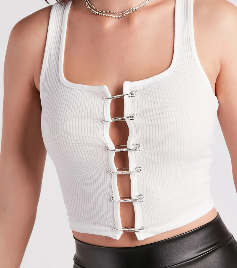 Make It Pop Rhinestone Safety Pin Tank Top