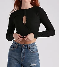 Just A Peek Crew Neck Keyhole Top