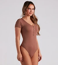 Casual Classic Button-Front Henley Bodysuit