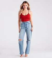 Turn Up The Heat Strappy Rib Knit Bodysuit