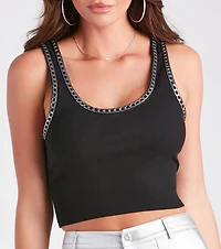 Edgy Basic Chain Trim Tank Top