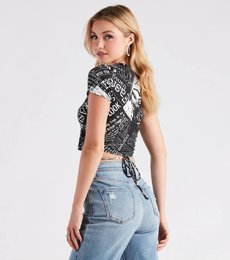 Inside Scoop Newspaper Print Crop Top