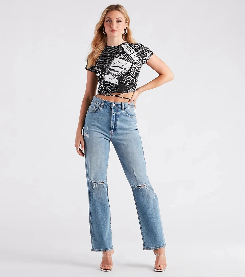 Inside Scoop Newspaper Print Crop Top