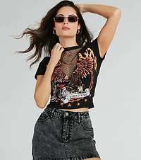 Rocker Babe Rhinestone Fishnet Graphic Tee