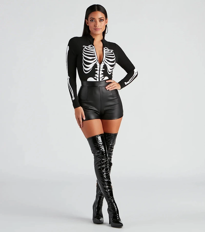 Sultry Skeleton Halloween Mock Neck Bodysuit