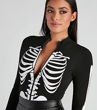Sultry Skeleton Halloween Mock Neck Bodysuit