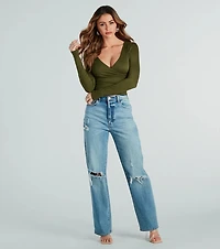 Instant Sensation Surplice Long Sleeve Crop Top