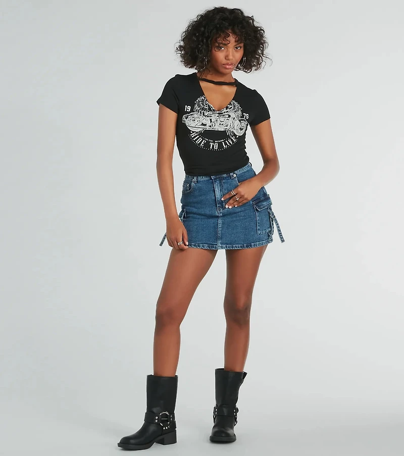 Moto Babe Cutout Knit Graphic Tee