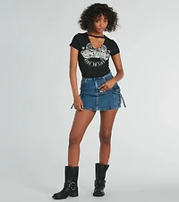 Moto Babe Cutout Knit Graphic Tee