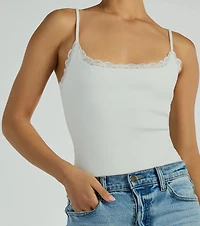 Easy Stunner Sleeveless Lace Trim Bodysuit