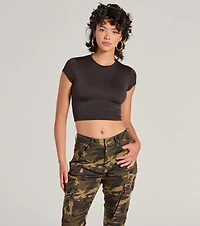 Trendy Cutie Lace-Up Ribbed Smooth Knit Crop Top
