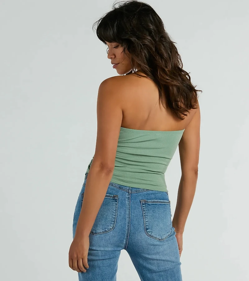 Easy Attention Strapless Slit Crop Top
