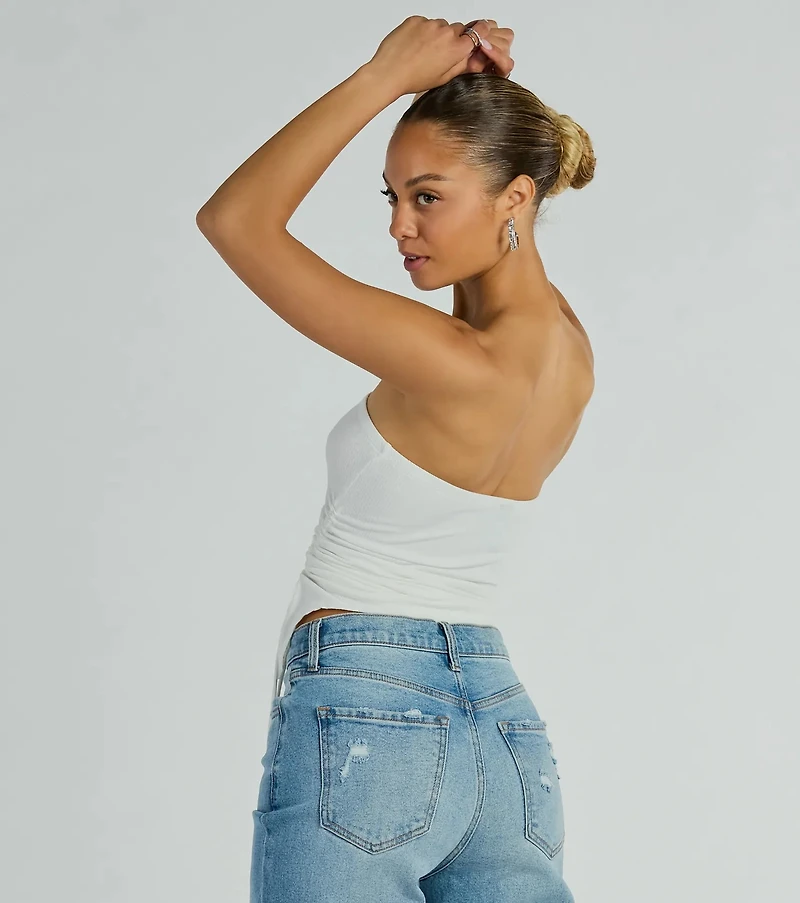 Easy Attention Strapless Slit Crop Top