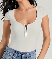 Trendy Vibe Hook And Eye Ribbed Knit Bodysuit