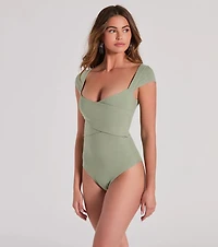 Sweet Traits Cap Sleeve Crisscross Rib Knit Bodysuit