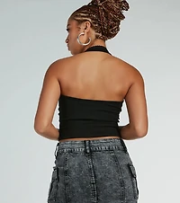 Mood For Love Lace Trim Halter Crop Top