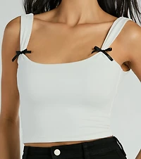 Adorable Icon Scoop Neck Bow Crop Top
