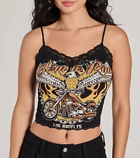 Born To Ride Cropped Graphic Tank Top