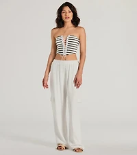 Bold Babe Strapless Lace-Up Striped Crop Top