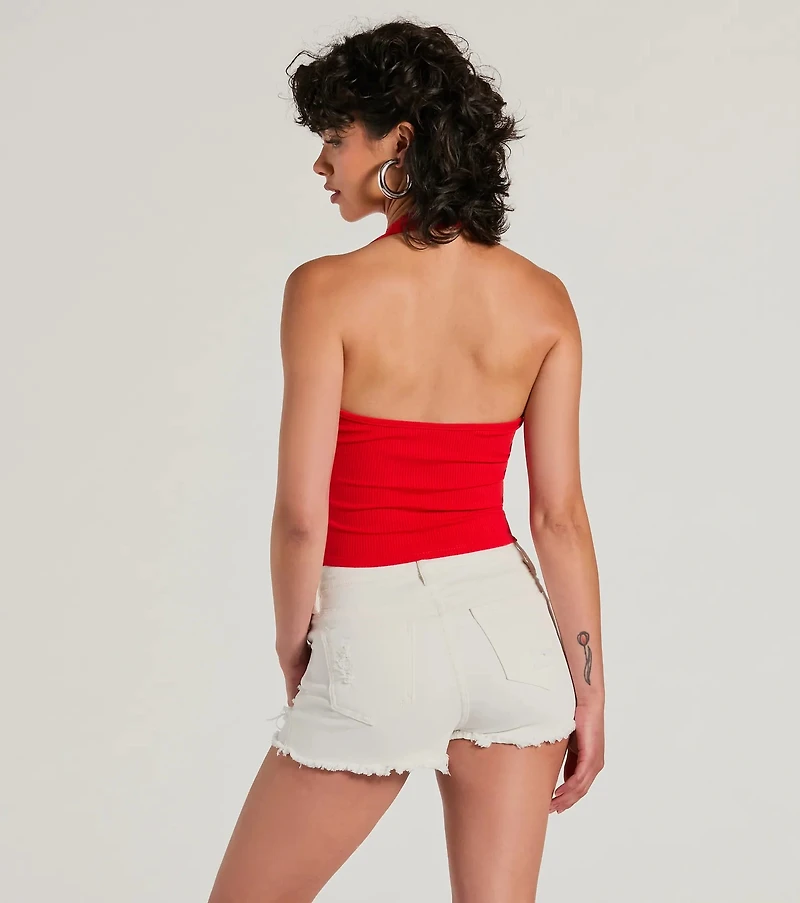 Mood For Love Lace Trim Halter Crop Top