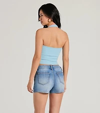 Mood For Love Lace Trim Halter Crop Top