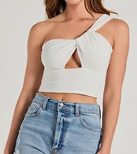 Here To Slay One-Shoulder Cutout Knit Crop Top