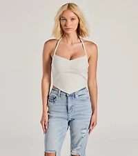 All Day Darling Halter V-Neck Lace Trim Crop Top