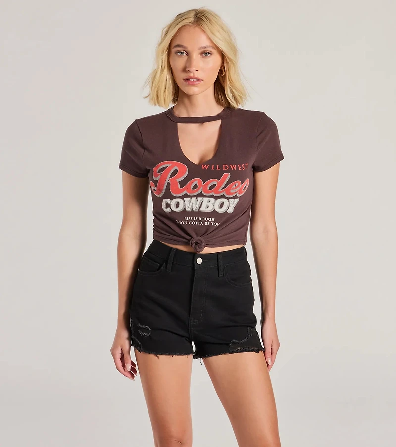 Rodeo Cowboy Cutout Crop Graphic Tee