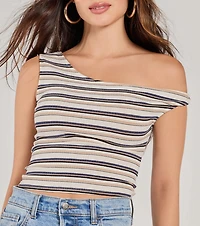 Trendy Twist One-Shoulder Striped Crop Top
