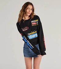 Trendy Moto Graphic Fleece Pullover Sweatshirt