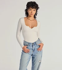 Minimal Chic Ribbed Knit Long Sleeve Bodysuit