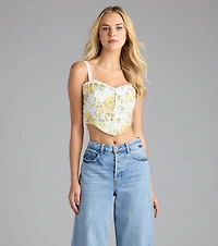Off The Vine Lace Trim Rose Print Bustier