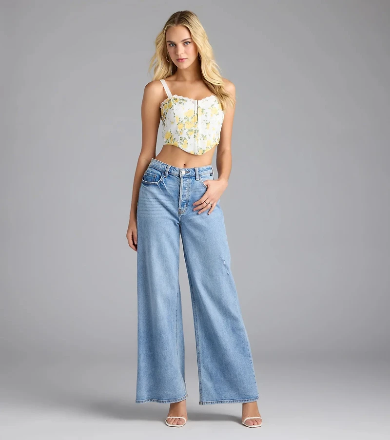 Off The Vine Lace Trim Rose Print Bustier