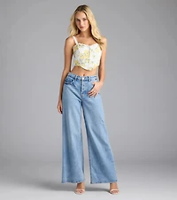 Off The Vine Lace Trim Rose Print Bustier