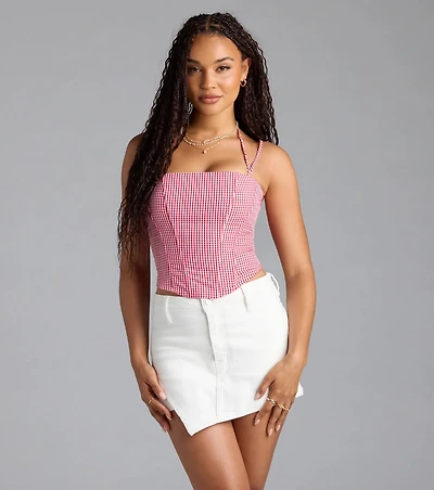 Sweet Home Lace-Up Gingham Corset Top