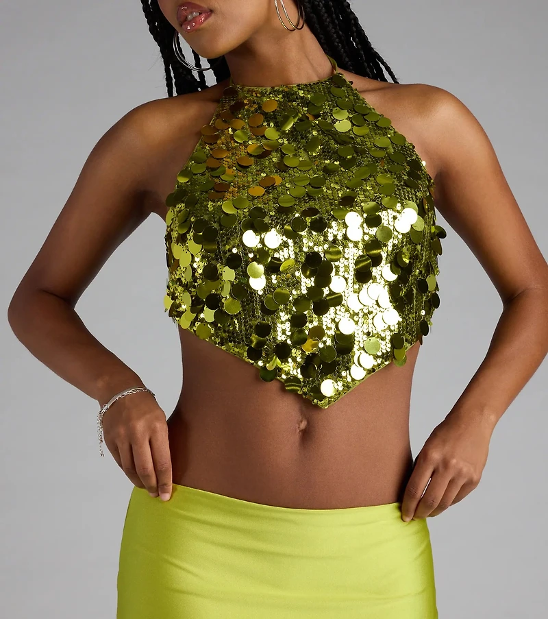 Prominent Shine Sequin Halter Crop Top