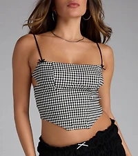Sweet And Trendy Gingham Print Crop Top