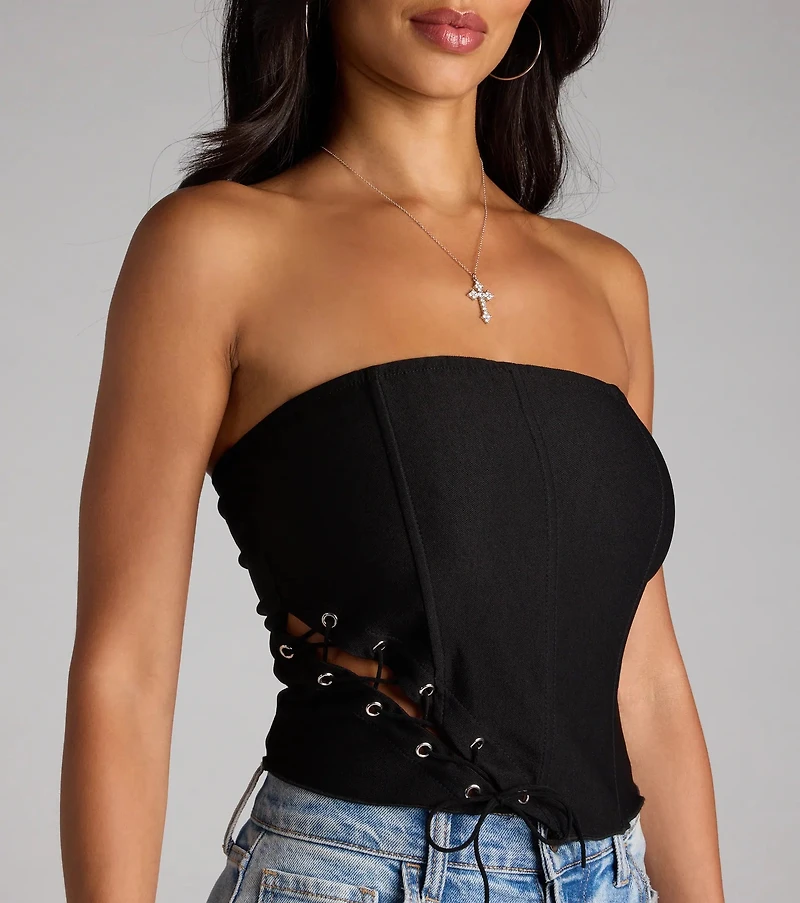 Tie It Up Strapless Lace Corset Top