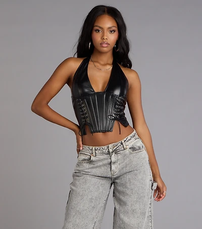 Chic Desires Faux Leather Corset Top