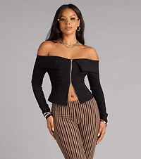 Zip Me Up Off-The-Shoulder Top