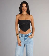 Trendy Girl Denim Strapless Corset Crop Top