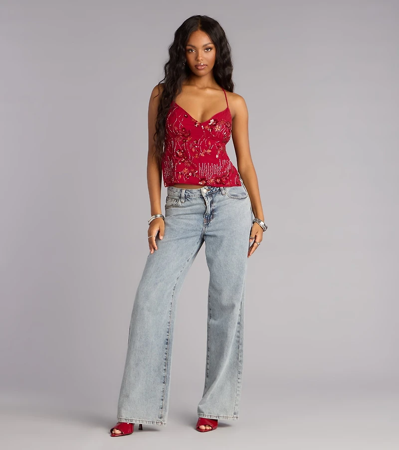 All Eyes On You Sequin Floral Top