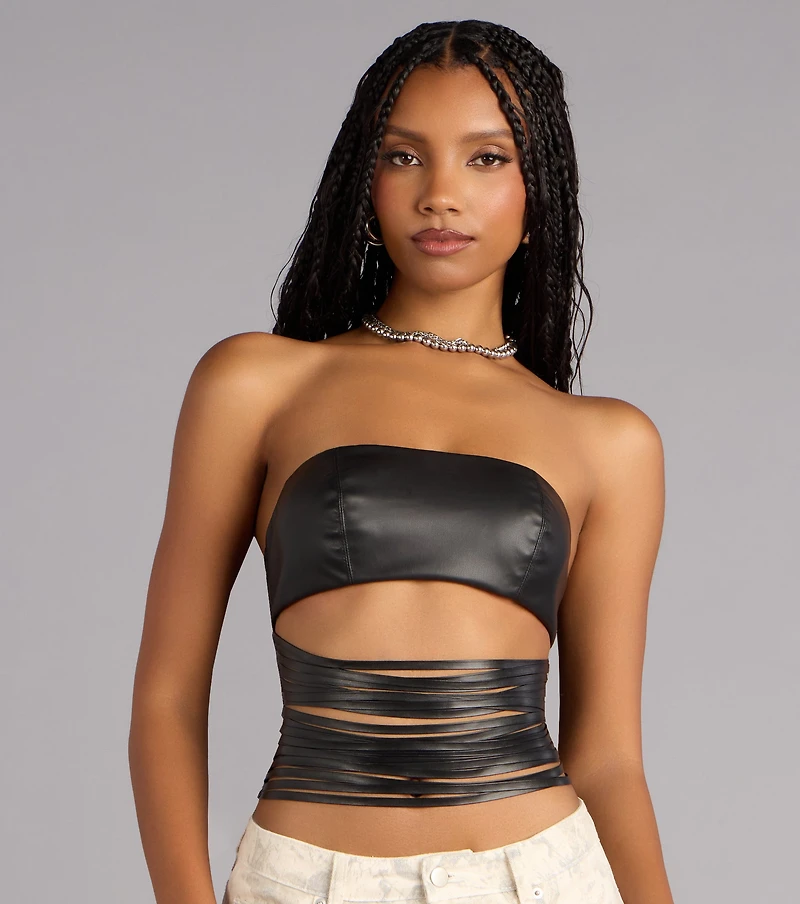 Confidently Bold Strappy Faux Leather Tube Top