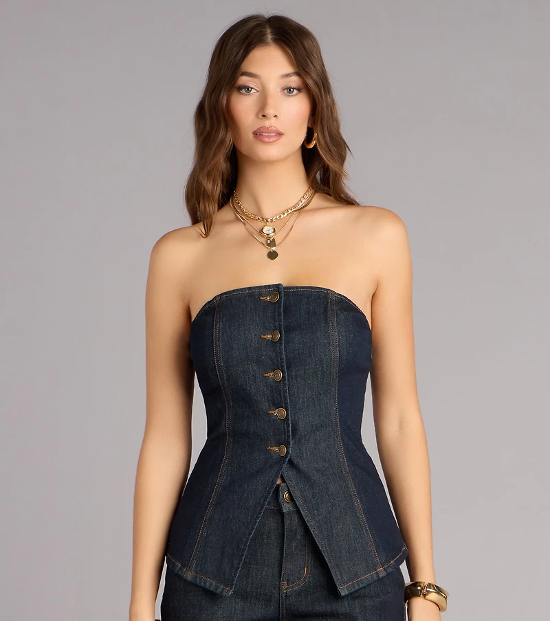Effortlessly Dialed Denim Strapless Top