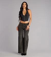 Dark Rose Drama Denim Halter Top