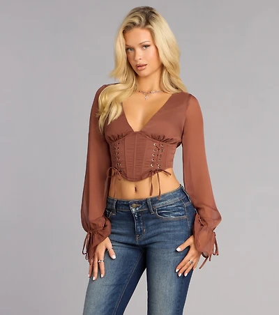 Fall For It Lace Up Corset Crop Top
